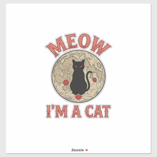Grappige Zwarte Kat Maan Vintage Halloween Ontwerp Sticker (Vel)