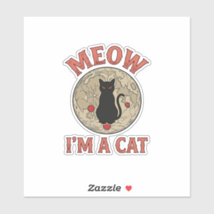 Grappige Zwarte Kat Maan Vintage Halloween Ontwerp Sticker