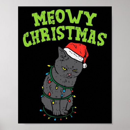 Grappige Zwarte Kat Meowy Kerst Grappige Kat Manne Poster (Voorkant)