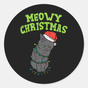 Grappige Zwarte Kat Meowy Kerst Grappige Kat Manne Ronde Sticker
