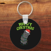 Grappige Zwarte Kat Meowy Kerst Grappige Kat Manne Sleutelhanger (Voorkant)