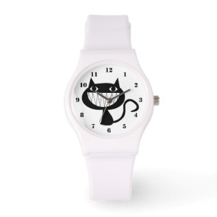 GRAPPIGE ZWARTE KAT (MET AANTALLEN) HORLOGE