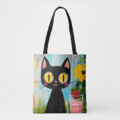 Grappige zwarte kat met aardbei tote bag (Voorkant)