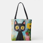 Grappige zwarte kat met aardbei tote bag (Achterkant)