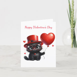Grappige zwarte kat met ballonnen Valentijnsdag Feestdagen Kaart