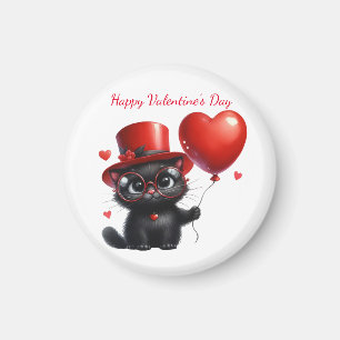 Grappige zwarte kat met ballonnen Valentijnsdag Magneet