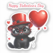 Grappige zwarte kat met ballonnen Valentijnsdag Sticker (Voorkant)