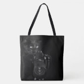 Grappige zwarte kat met de camera tote bag (Voorkant)