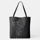 Grappige zwarte kat met de camera tote bag (Achterkant)