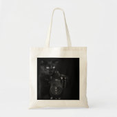 Grappige zwarte kat met de camera tote bag (Voorkant)