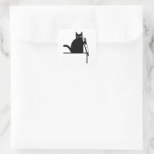Grappige Zwarte Kat met Mes Decoratie, Deurframe K Vierkante Sticker (Tas)