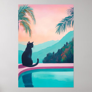 Grappige zwarte kat met mooie natuur poster
