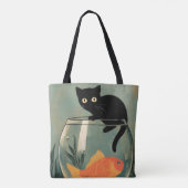 Grappige zwarte kat met vis tote bag (Achterkant)
