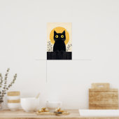 Grappige zwarte kat met volle maan poster (Keuken)