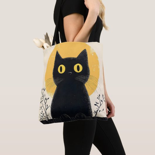 Grappige zwarte kat met volle maan tote bag (Dichtbij)