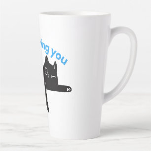 Grappige Zwarte Kat Minimalistische Illustratie Latte Mok
