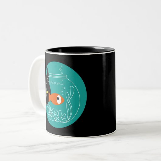 Grappige zwarte kat Mok – Kuro Catto tweekleurige  (Voorkant links)