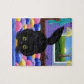 Grappige Zwarte Kat Muis Bed Creationarts Legpuzzel (Horizontaal)