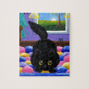 Grappige Zwarte Kat Muis Bed Creationarts Legpuzzel