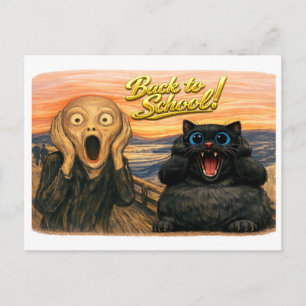 Grappige Zwarte Kat Munch Parodie Scene Terug naar Briefkaart