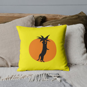 Grappige Zwarte Kat Oranje Tomaat Helder Geel Aang Kussen