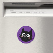 Grappige Zwarte Kat Paars Magneet (Insitu (Vaatwasser))