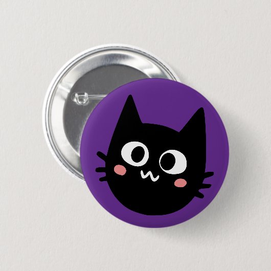 Grappige Zwarte Kat Paars Ronde Button 5,7 Cm (Voorkant /achterkant)