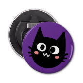 Grappige zwarte kat Paarse Button Flesopener (Voorkant)