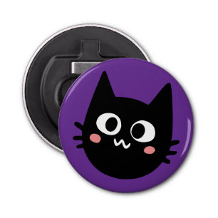 Grappige zwarte kat Paarse Button Flesopener