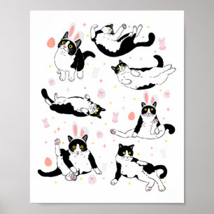 Grappige zwarte kat paasei Happy Easter Bunny Tuxe Poster