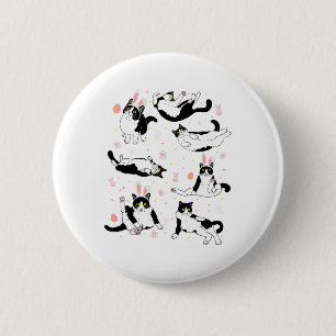 Grappige zwarte kat paasei Happy Easter Bunny Tuxe Ronde Button 5,7 Cm