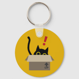 Grappige Zwarte Kat Peeking van Box Sleutelhanger