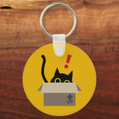 Grappige Zwarte Kat Peeking van Box Sleutelhanger (Voorkant)
