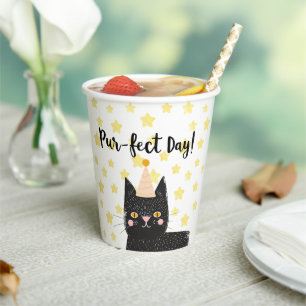 Grappige zwarte kat perfecte dag verjaardag papieren bekers