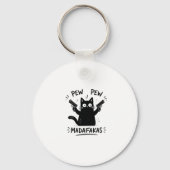Grappige zwarte kat Pew Pew ontwerp Sleutelhanger (Voorkant)
