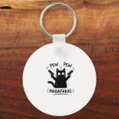 Grappige zwarte kat Pew Pew ontwerp Sleutelhanger (Voorkant)