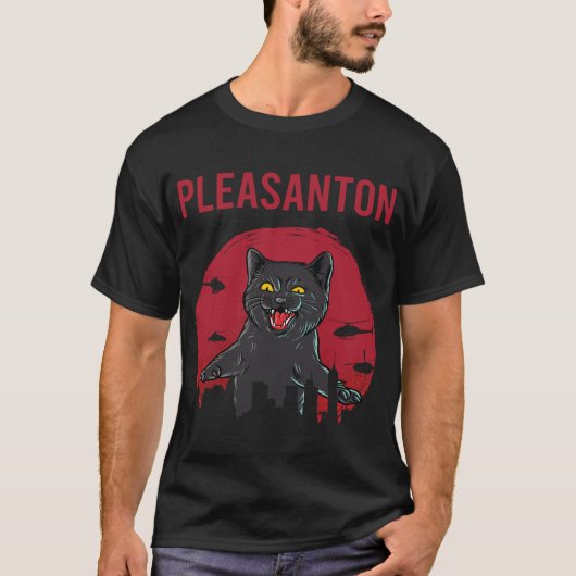 Grappige zwarte kat Pleasanton T-shirt (Voorkant)