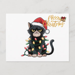 Grappige Zwarte Kat Prettig Kerstfeest Feestdagenkaart