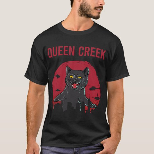 Grappige Zwarte Kat Queen Creek T-shirt (Voorkant)