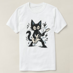 Grappige Zwarte Kat Rocker Elektrische Gitaar Heav T-shirt