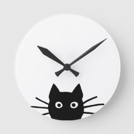 Grappige Zwarte Kat Ronde Klok