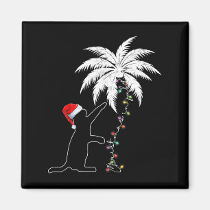 Grappige zwarte kat Santa Hat Hawaiian Kerstmis in Magneet