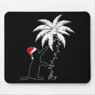 Grappige zwarte kat Santa Hat Hawaiian Kerstmis in Muismat