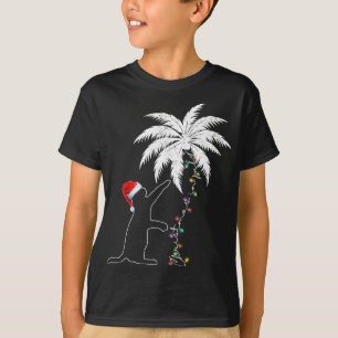 Grappige zwarte kat Santa Hat Hawaiian Kerstmis in T-shirt