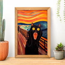 Grappige Zwarte Kat Schreeuw Geïnspireerde Poster