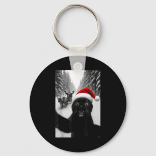 Grappige Zwarte Kat Selfie Met Kerstman Kerstmanne Sleutelhanger
