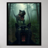 Grappige zwarte kat selfie met T-rex dinosaurusbos Poster (Voorkant)