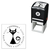 Grappige zwarte kat silhouet retour label  zelfinktende stempel (In situ)