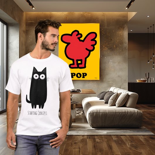 Grappige zwarte kat staren wedstrijd | Schattigee  T-shirt