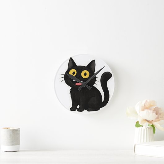 Grappige zwarte kat Sticker met gele ogen Ronde Klok (Huis)